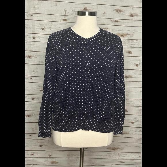 L.L. Bean 100% cotton navy blue polka-dot button-down cardigan sweater Size XL - Picture 1 of 7